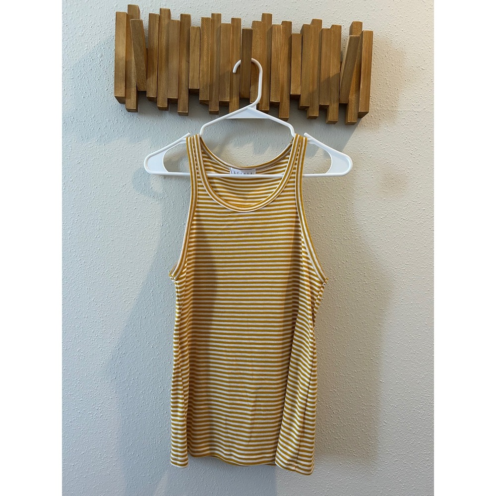 LACausa Mustard Yellow White Stripe Ribbed Tank‎ Top Casual Everyday Summer M